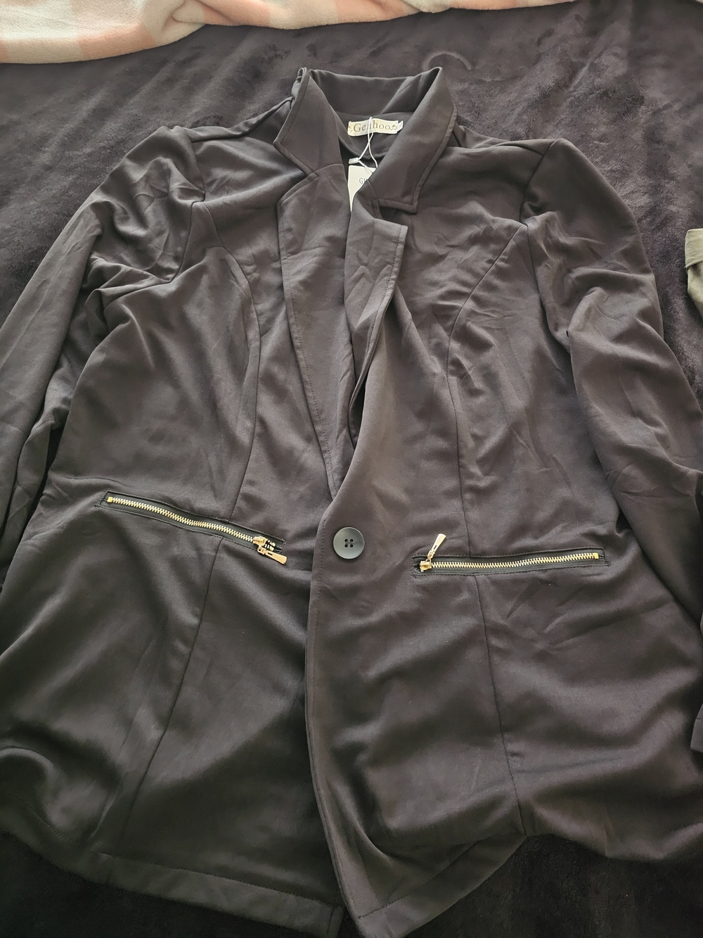 Black Women's Tailored Blazer with Gold Zippers